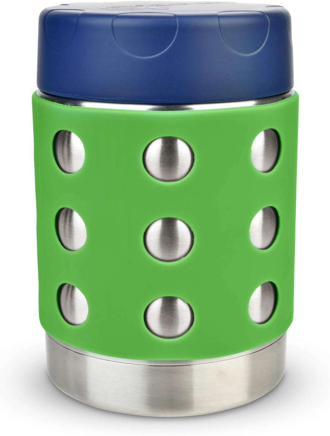 LunchBots Thermal 12 oz Triple Insulated Thermos - Hot 6 Hours or Cold 12 Hours - Leak Proof Thermos Soup Jar - All Stainless Interior - Navy Lid - Green Dots
