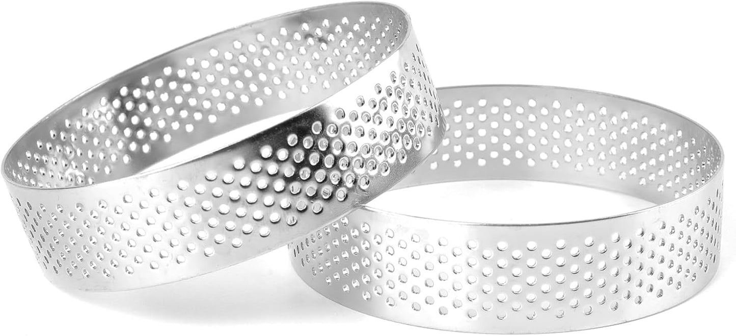 Frcctre 9 Pack 3.15 Inch 304 Stainless Steel Tart Rings, Heat-Resistant Perforated Nonstick Round Mousse Cake Rings Metal Crumpet Ring Pastry Mold Circle Tartlet
