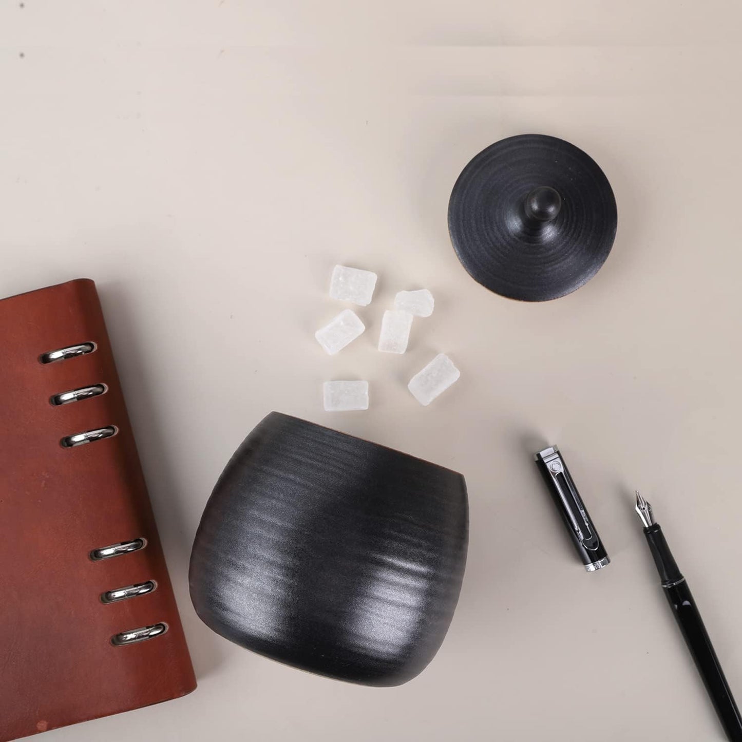 Kitchen Canisters Vintage Ceramic Food Storage Jar with Airtight Lid for Tea, Coffee, Herb, Sugar, Spice, Nuts (Black)