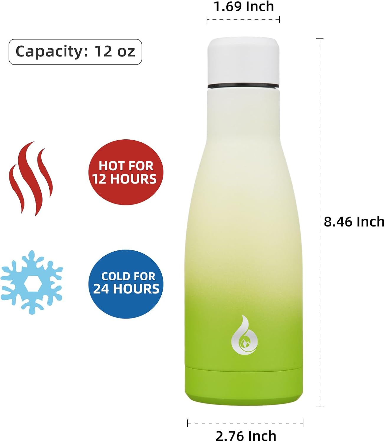 BJPKPK Insulated Water Bottle 12oz Small Stainless Steel Water Bottles Reusable Metal Thermos Keep Cold and Hot,Elegant Green