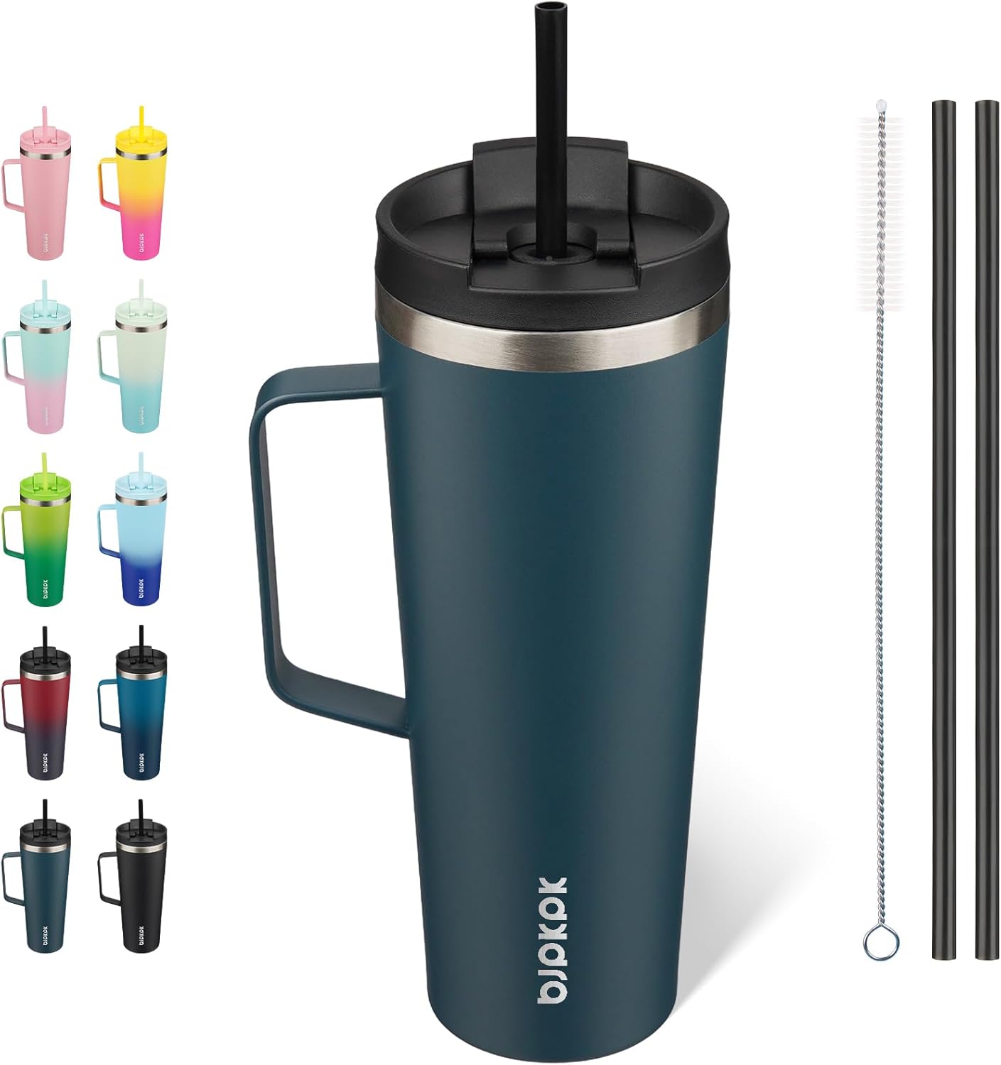 BJPKPK Insulated Tumbler with Handle, 26oz Insulated Tumblers with Lid and Straw, Stainless Steel Metal Water Bottles, Coffee Travel Mugs, Cups, Navy Blue