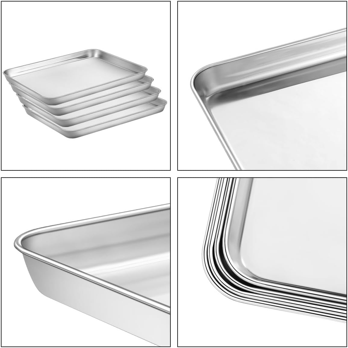 Baking Sheets Set of 4, Stainless Steel Cookie Pan Tray For Oven, Size 12.25 x 9.65 x 1 inch, Heavy Duty, Deep Edge, Superior Mirror Finish, Dishwasher Safe