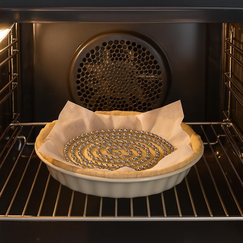 Mrs. Anderson's Baking Pie Weights | Stainless Steel Stoneware Beads for Blind Baking | Heat-Safe, Food-Safe, Easy to Use | Prevents Shrinking, Puffing, Bubbling | Connected Chain Weights