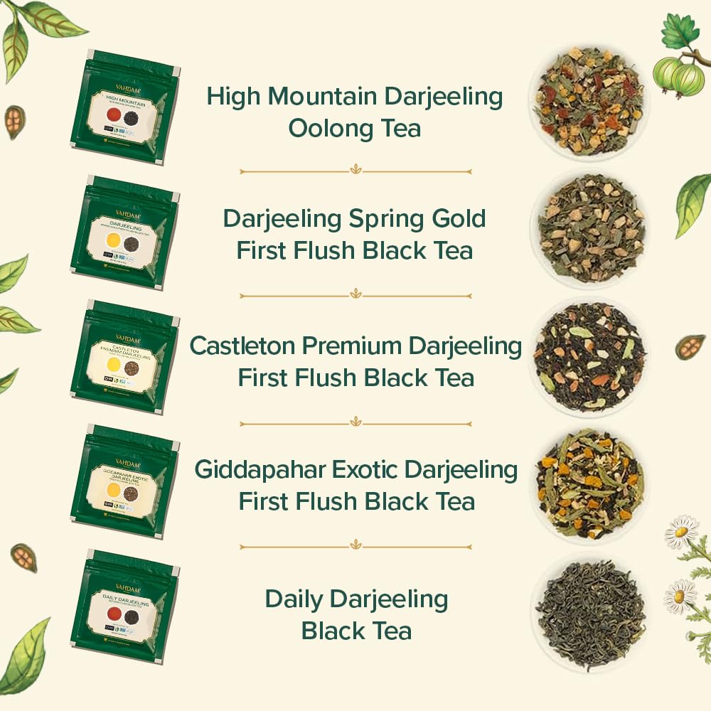 VAHDAM, Assorted Darjeeling Tea Sampler (10 Flavors, 50 Servings) Gluten Free, Non GMO - Darjeeling First Flush & Second Flush | Loose Leaf Tea Sample