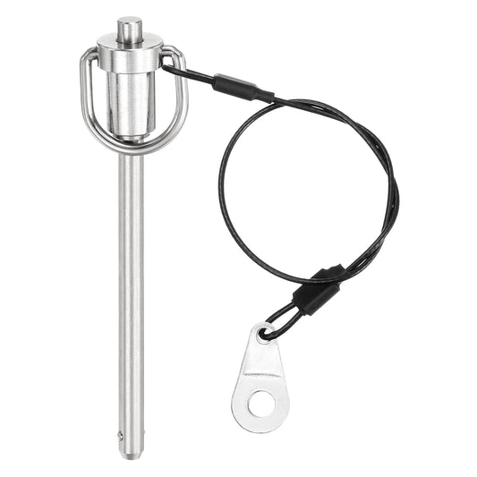 uxcell 1 Pcs Quick Release Pin, 6.3x75mm(Dia. x L) Push-Button Ball Locking Pin 304 Stainless Steel Ring Handle Locking Pin with Wire for Audio Bimini Top Marine, Silver