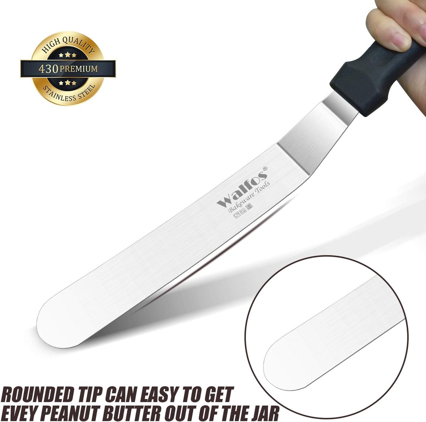 Walfos Icing Spatula, Stainless Steel Cake Spatula with Sturdy and Durable Handle Cake Decorating Spatula - Multi purpose Use for Home, Kitchen or Bakery (6” Angled + 8" Straight)…