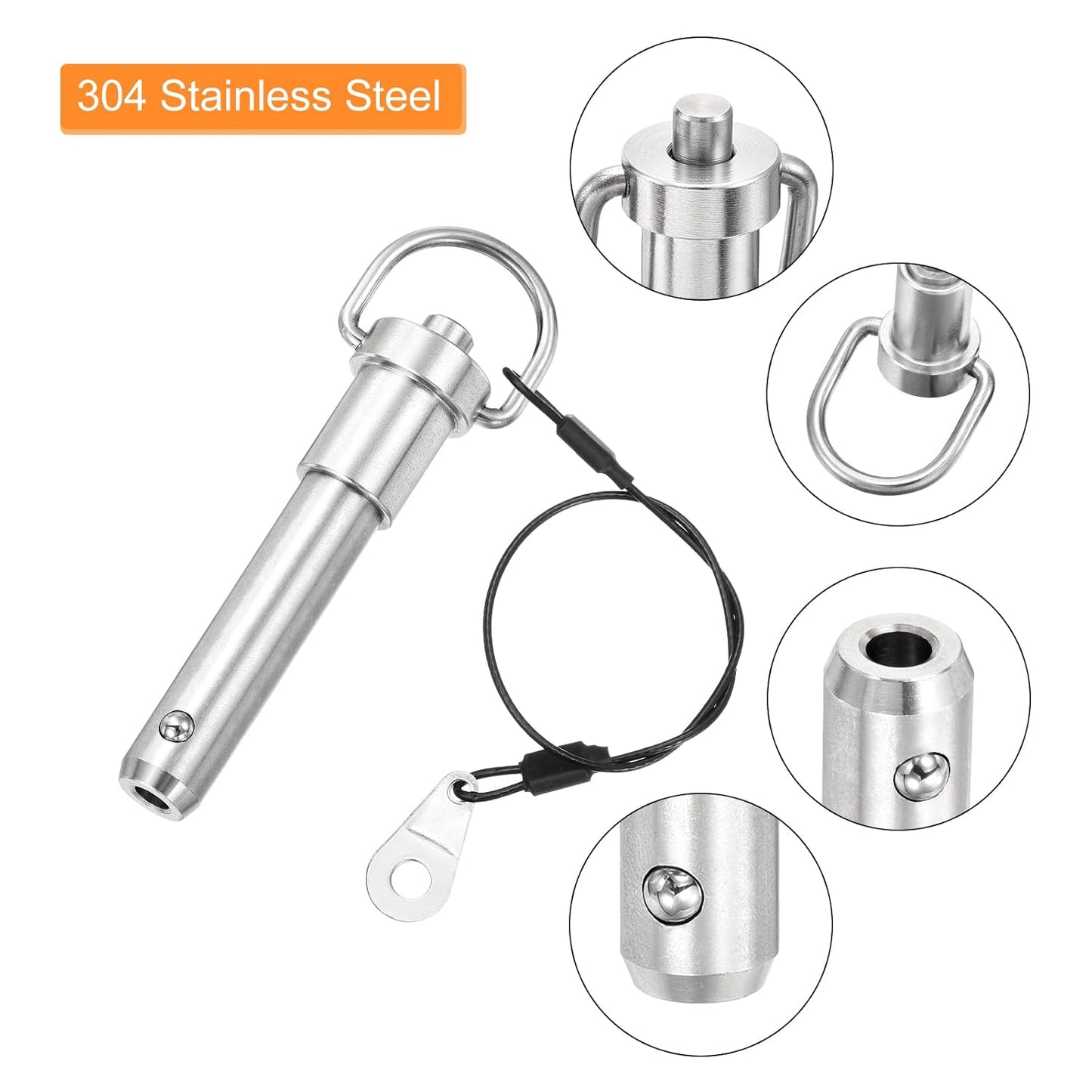 uxcell 1 Pcs Quick Release Pin, 1/2" x 2.52"(Dia. x L) Push-Button Ball Locking Pin 304 Stainless Steel Ring Handle Locking Pin with Wire for Audio Bimini Top Marine, Silver