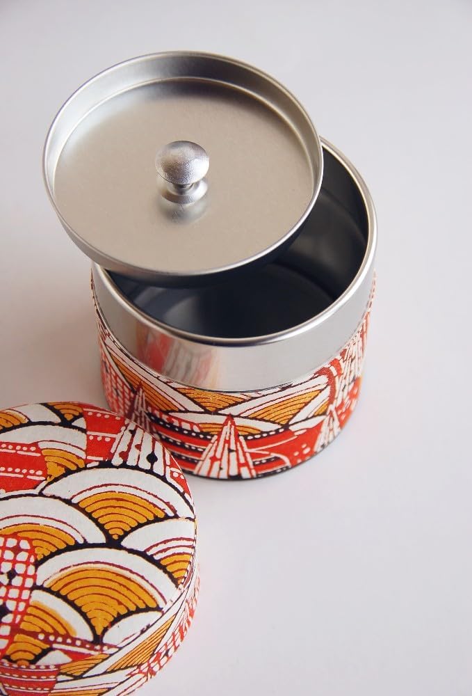 Japanese Pokkan Coffee Spice Tea Tin Canister Washi Paper Storage with Lid 7.05 oz Capacity (Touka)