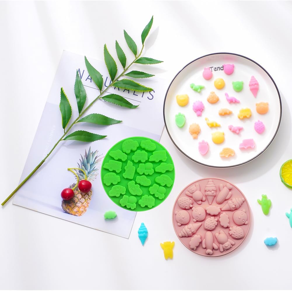 Gummy Candy Molds - Silicone Gummy Bear/Dinosaur/Car Molds for Kids,Non-stick and Bpa Free for Mini Candy Chocolate Gummies Baking