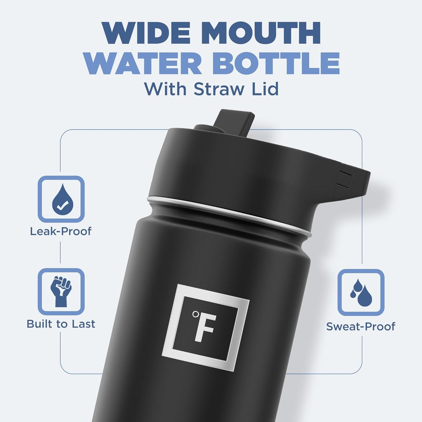 IRON °FLASK Camping & Hiking Hydration Flask with 3 Lids - Stainless Steel, Double Walled & Vacuum Insulated Water Bottle - Leak Proof & BPA Free (Day & Night, Straw - 18 oz)