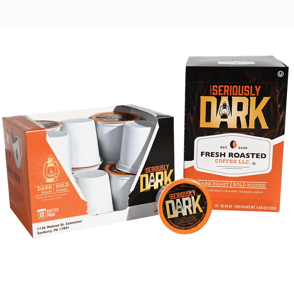 Fresh Roasted Coffee, Seriously Dark, Artisan Blend, Dark Roast, 24 Pods for K Cup Brewers