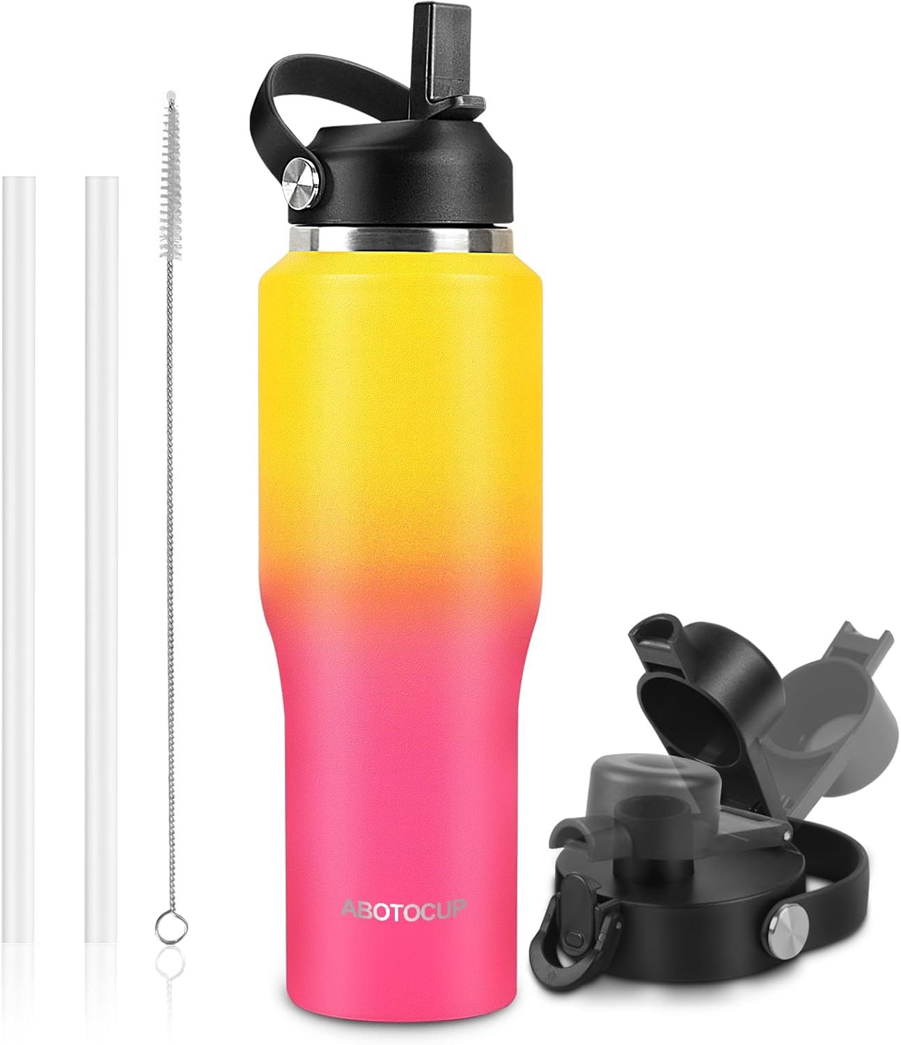 32oz Water Bottle with Powder Coated, Fit in Any Car Cup Holder, Water Bottle with Straw Lids, Stainless Steel Insulated Water Flask Double Wall Leak-proof BPA Free to Keep Cold&Hot