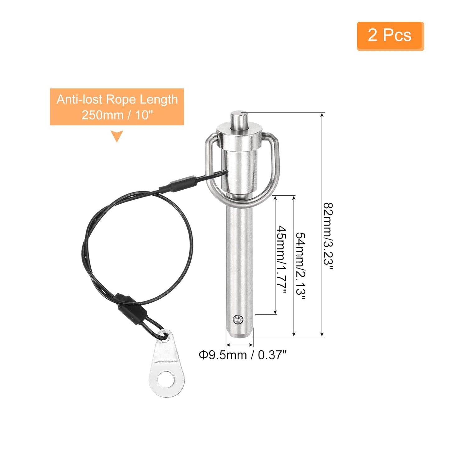 uxcell 2 Pcs Quick Release Pin, 3/8" x 1.77"(Dia. x L) Push-Button Ball Locking Pin 304 Stainless Steel Ring Handle Locking Pin with Wire for Audio Bimini Top Marine, Silver