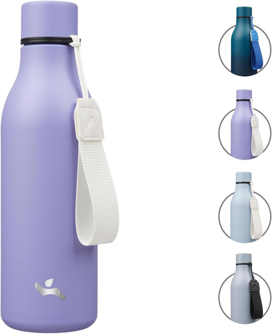 Insulated Water Bottle with Strap,18 oz Double Wall Stainless Steel Vacuum Bottles Metal Water Flask,Wisteria