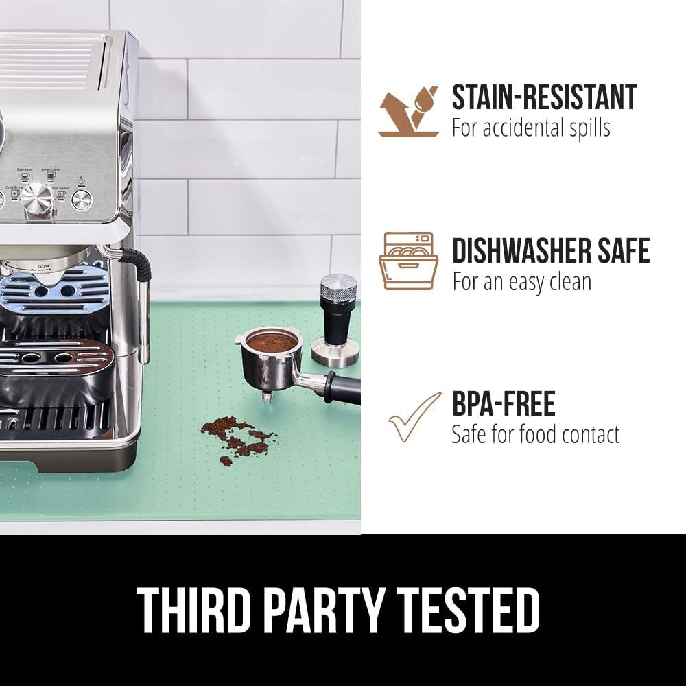 GORILLA GRIP Silicone Coffee Mat, 18x28, Espresso Drink Bar Station Accessories, Waterproof Heat-Resistant Dish Drying Mats, Stay in Place on Kitchen Counter, Home Kitchen Décor Essentials, Mint