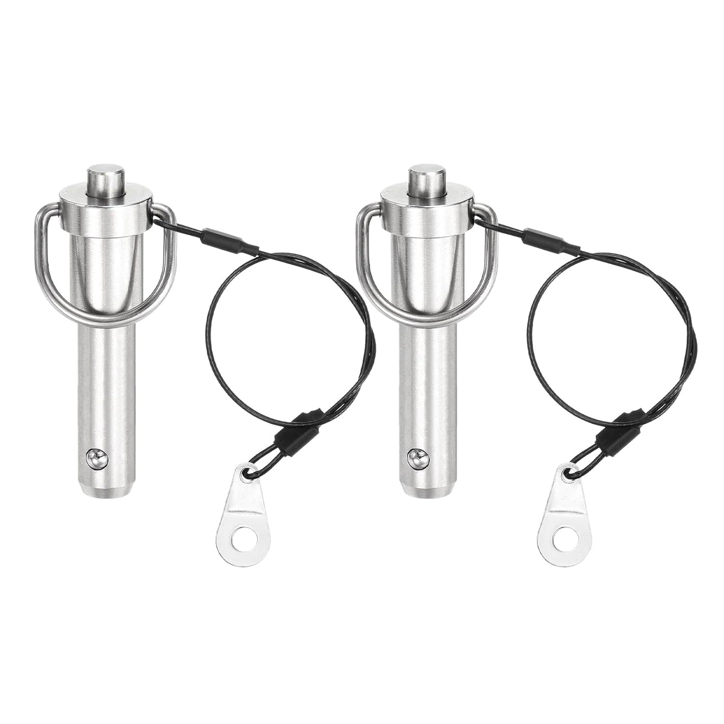 uxcell 2 Pcs Quick Release Pin, 1/2" x 2"(Dia. x L) Push-Button Ball Locking Pin 304 Stainless Steel Ring Handle Locking Pin with Wire for Audio Bimini Top Marine, Silver