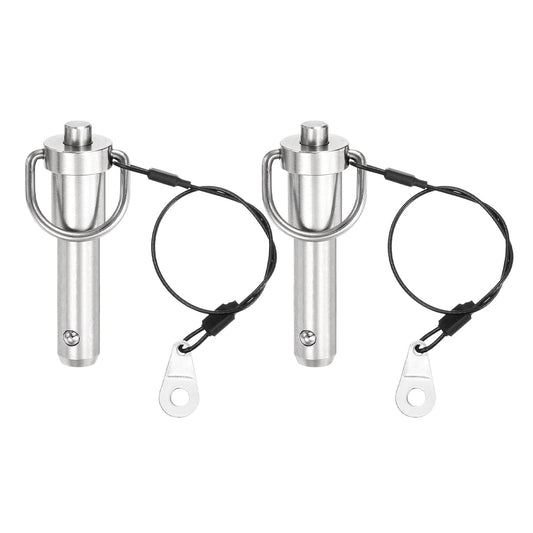 uxcell 2 Pcs Quick Release Pin, 1/2" x 2"(Dia. x L) Push-Button Ball Locking Pin 304 Stainless Steel Ring Handle Locking Pin with Wire for Audio Bimini Top Marine, Silver