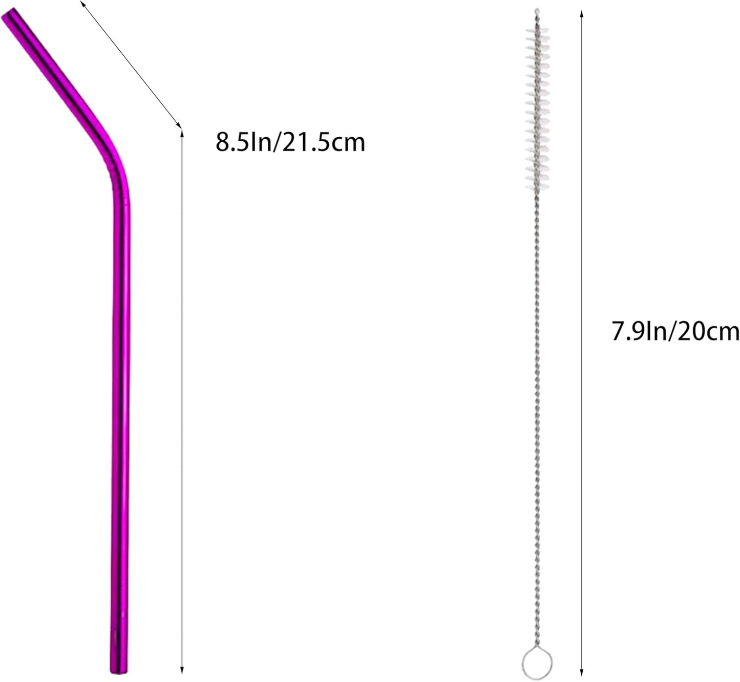 10 Pcs Stainless Steel Straws, Reusable Drinking Straws, Bent Metal Straw Sets with 2 Pcs Cleaning Brushes (Rose Red, 8.5 Inch)