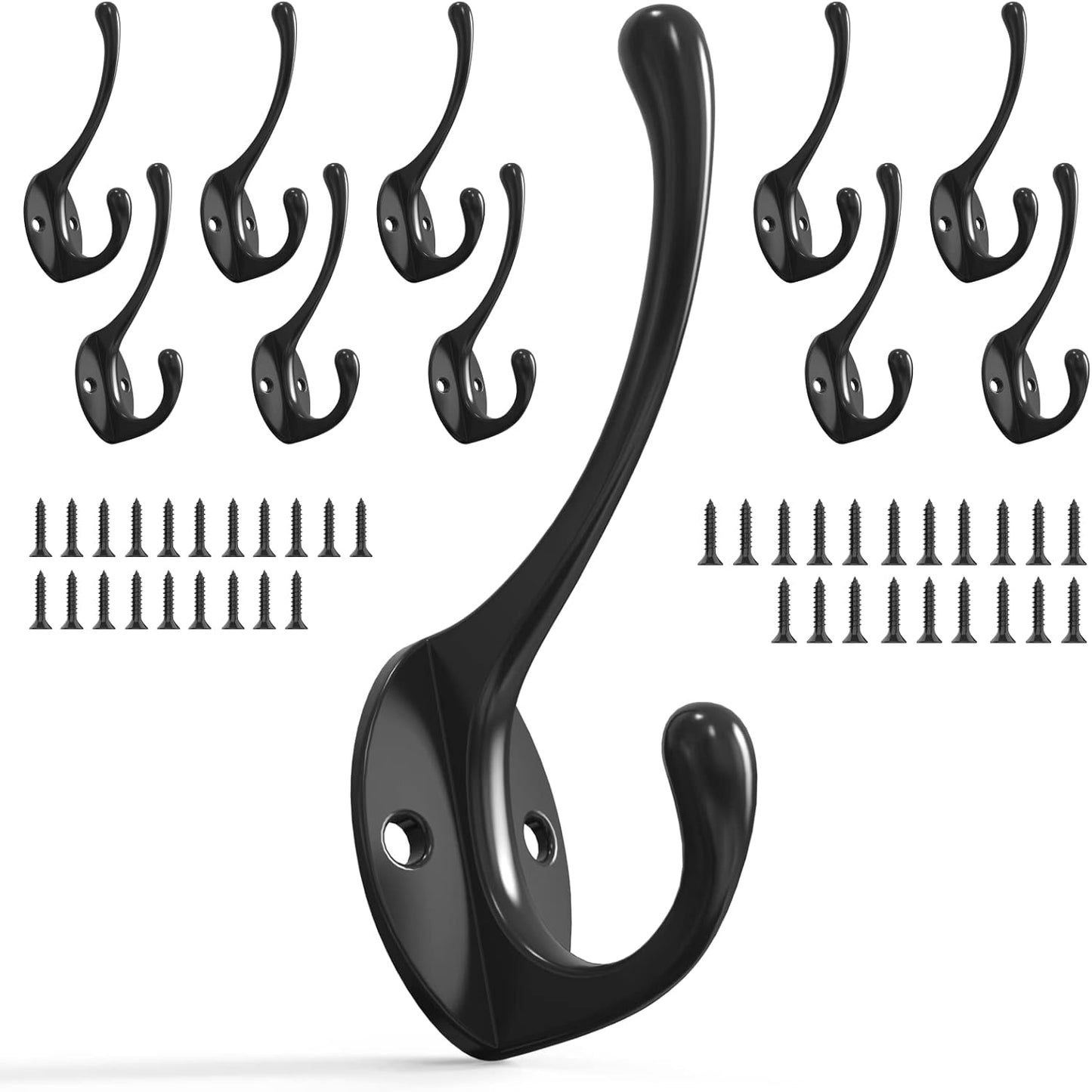 10PCS Wall Hooks, Coat Hooks, Hooks for Hanging Heavy Duty, Wall Hooks for Hanging, Hook Wall Mount, Closet Hooks with 20 Screws for Towel, Robe, Coats, Scarf, Bag, Cap