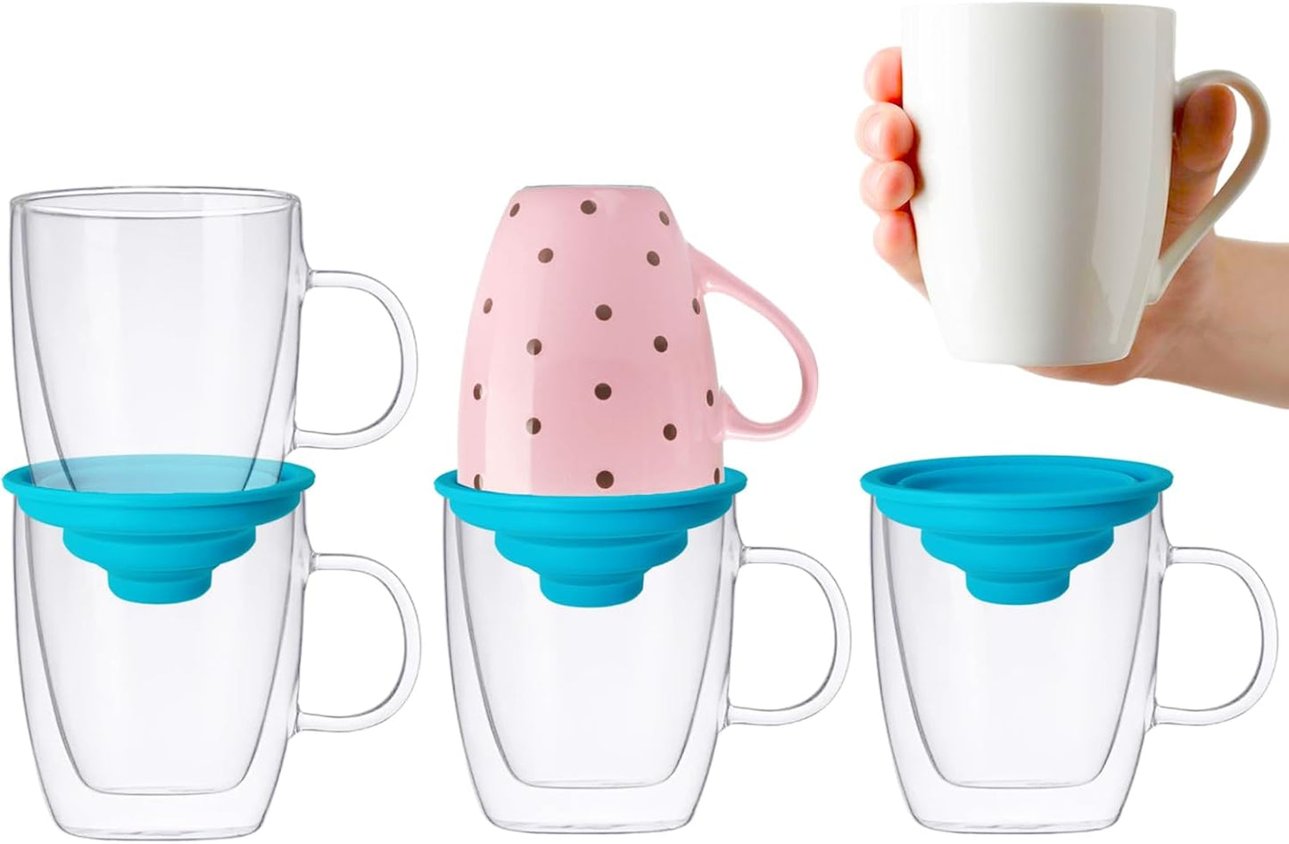 Coffee Mug Organizers and Storage (6Pack), Adjustable Mug Organizer for Kitchen Cabinet Shelf, Cup Stacker Holder for Tea Cup, Coffee mug, Glassware, Save Space for Cupboard