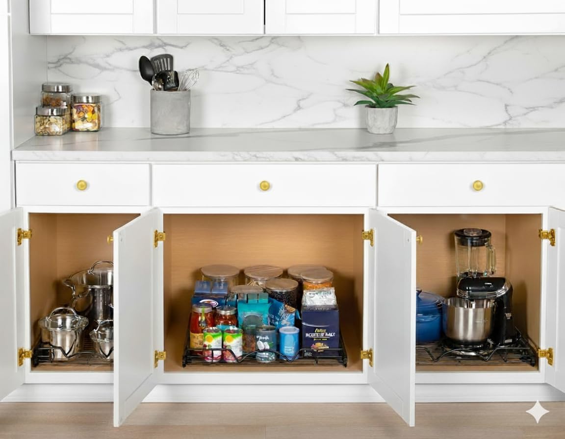 HOLDN’ STORAGE Pull Out Cabinet Organizer, Heavy Duty Caddy w/Lifetime Limited Warranty -22”W x 21”D - Requires At Least 23-1/4” Cabinet Opening, Steel Metal Cabinet Drawers Slide Out, Black