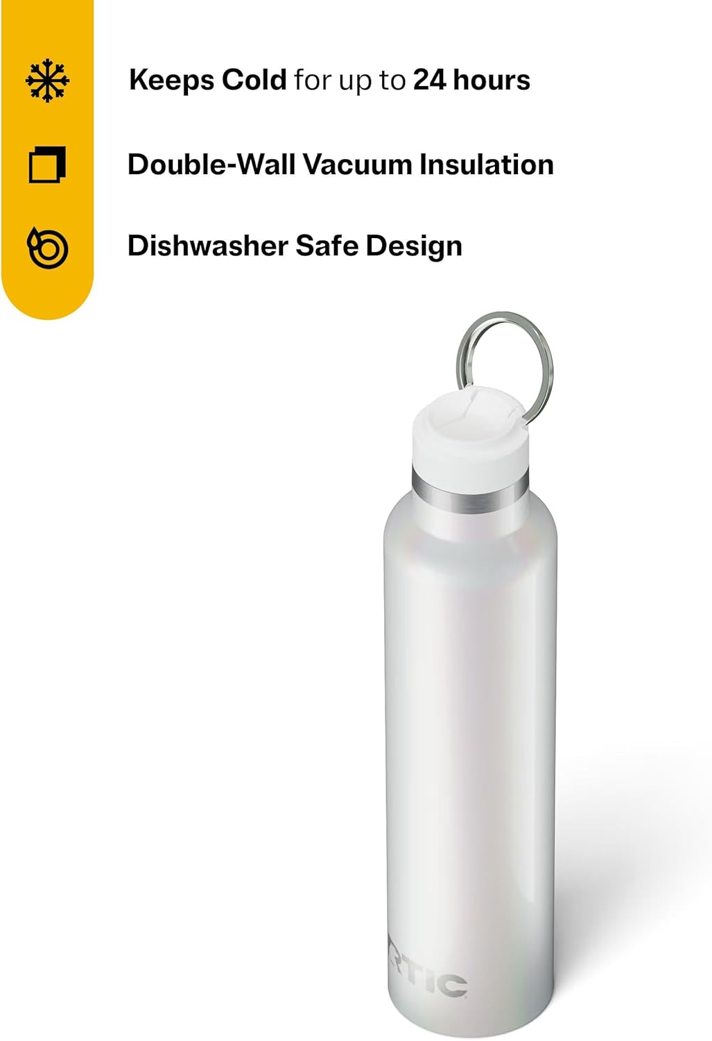 RTIC 26oz Journey Bottle Metal Stainless Steel Vacuum Insulated, BPA Free, Reusable, for Water, Hot and Cold Drinks, Travel, Sports, Camping, White Glitter