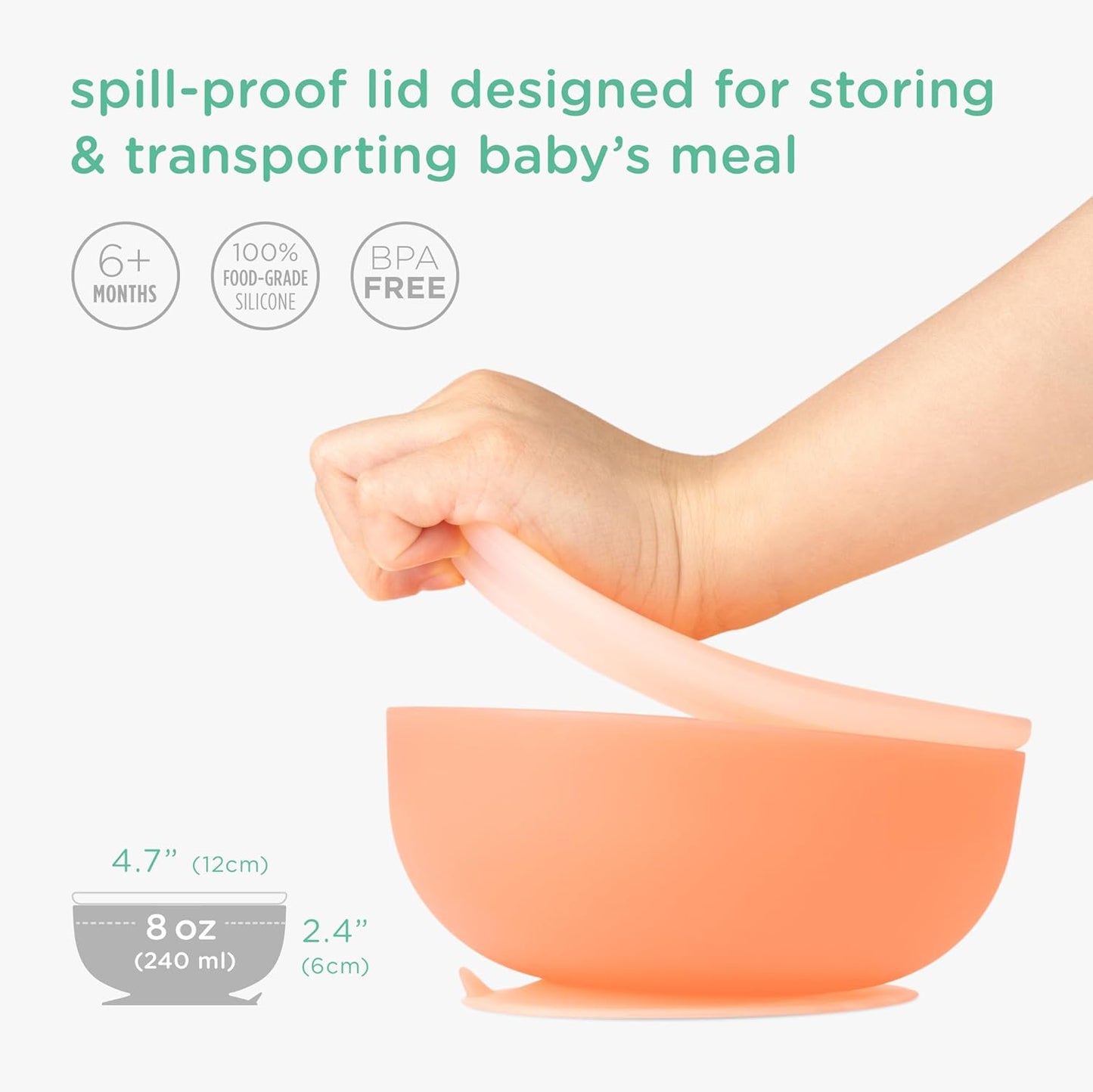 Olababy 100% Silicone Suction Bowl with Lid for Independent Feeding | First Stage Self Feeding Essential for Toddlers and Kids| Baby Led Weaning Snack Feeder | Food Container and Storage | (Kiwi)