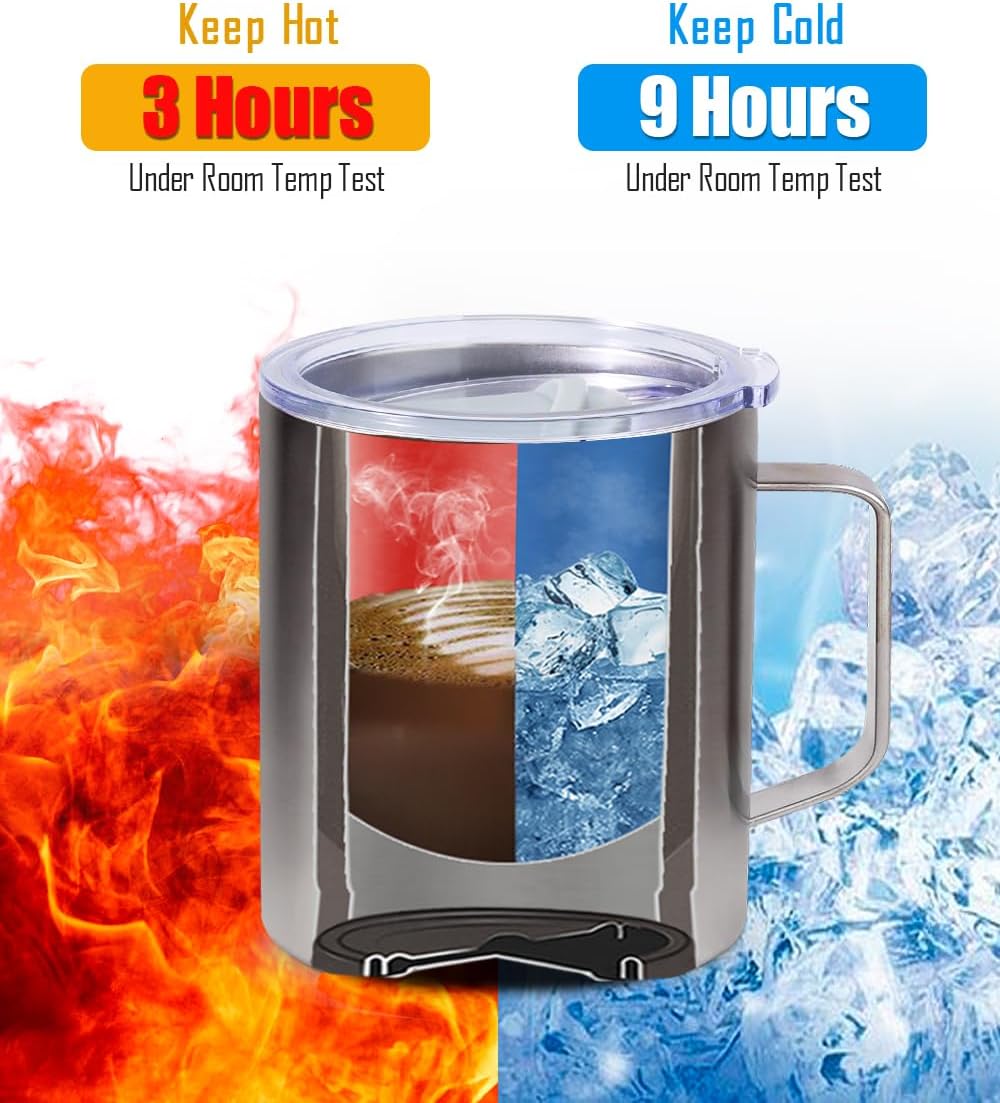 SUNWILL Travel Coffee Mug with Lid, Insulated Tumbler with Handle, 14 oz Stainless Steel Cup Set for Camping, Outdoor, Powder Coated Sakura & Mint 2 Pack