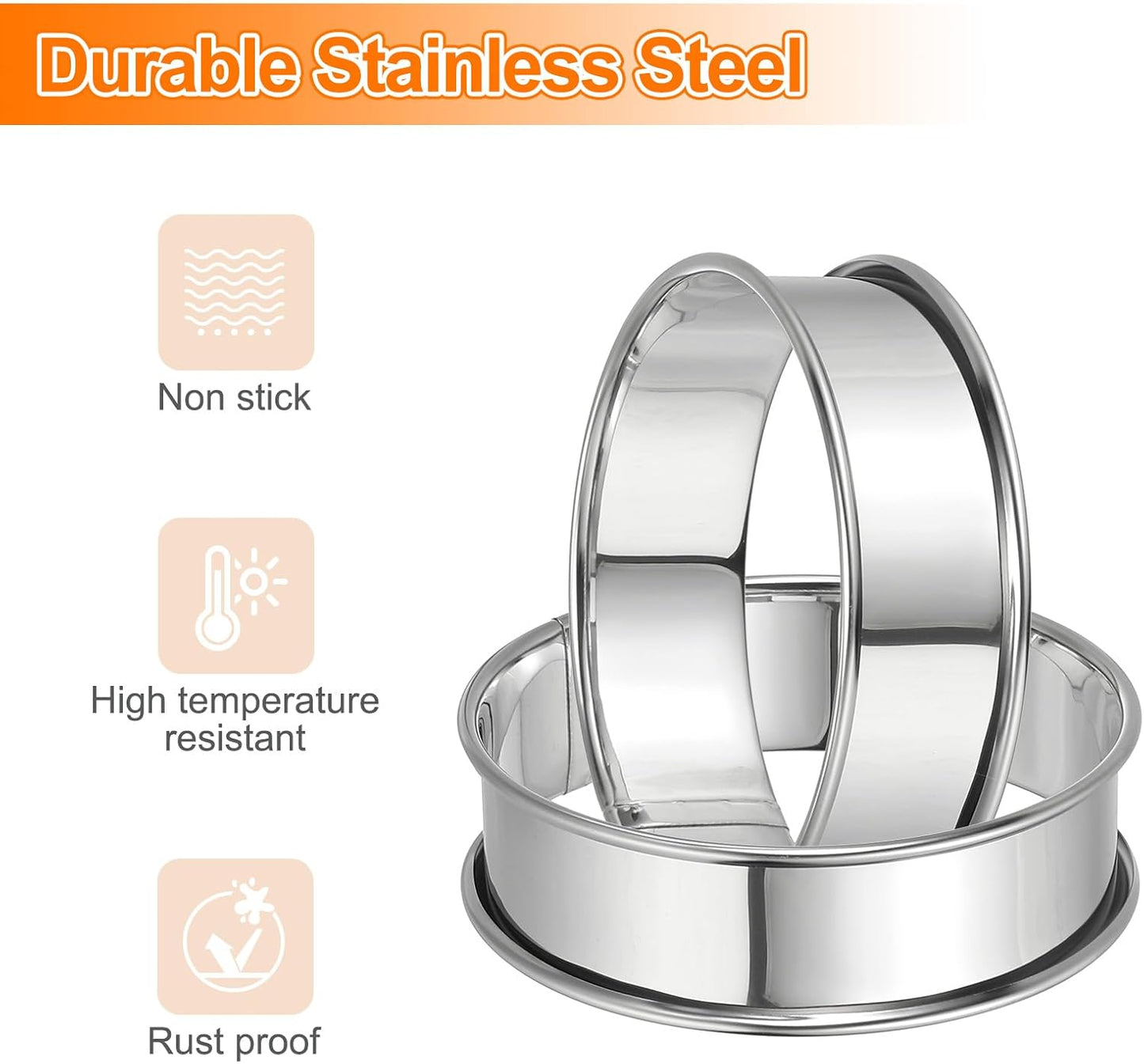 HARFINGTON 6pcs Crumpet Rings 3.94" Nonstick Round Cake Ring Stainless Steel Double Rolled English Pastry Rings for Kitchen Baking Crumpet Dessert, Silver