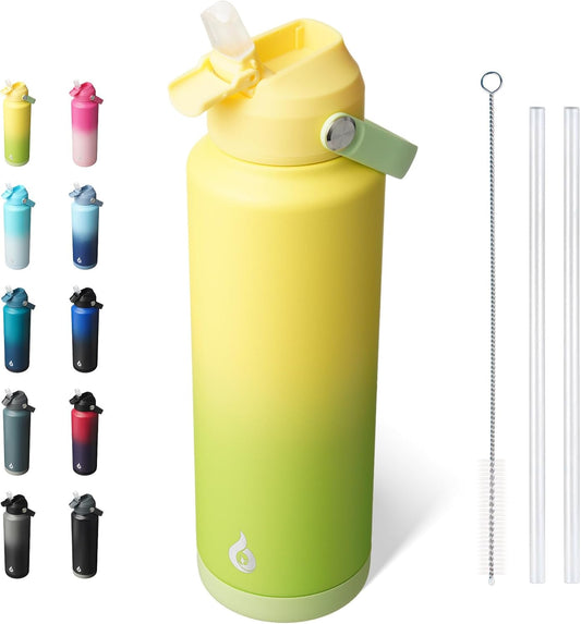 BJPKPK Insulated Water Bottle with Straw Lid, 40oz Large Thermos, BPA Free Leak Proof Stainless Steel Metal Water Bottles, Tumblers, Cups, Flasks for Travel, Sports,Fresh Green