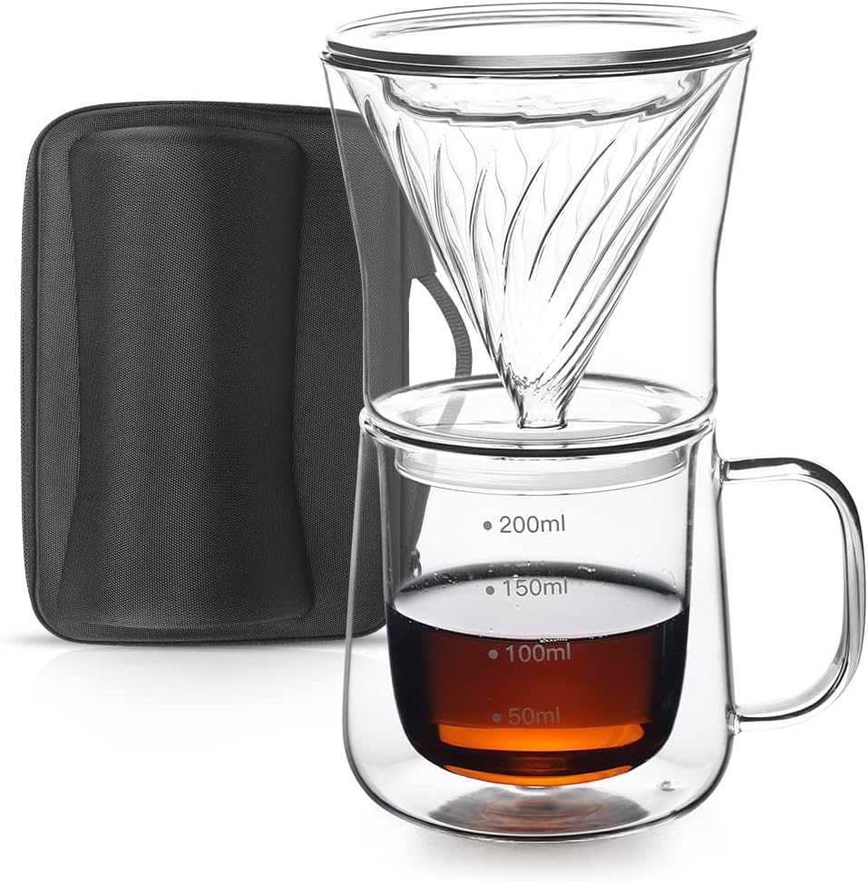TaiLake Coffee Self Brewing Cup - Perfect for Single Serve Coffee - Experience the Art of One Cup Pour Over Coffee Maker(Vortex Filter Set)