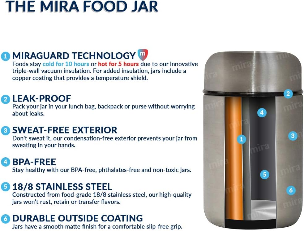 MIRA 2 Pack Insulated Food Jar Thermos for Hot Food & Soup, Compact Stainless Steel Vacuum Lunch Container, 13.5 oz, Sky, Denim