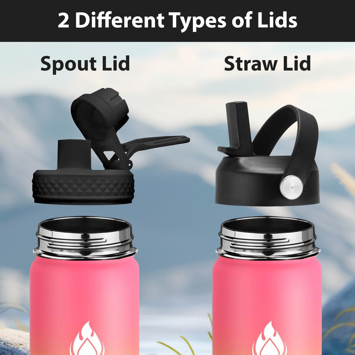 SENDESTAR Water Bottle 40oz Double Wall Vacuum Insulated Leak Proof Stainless Steel Sports Water Bottle—Wide Mouth with New Flex Straw Lid & Spout Lid (Sobert)