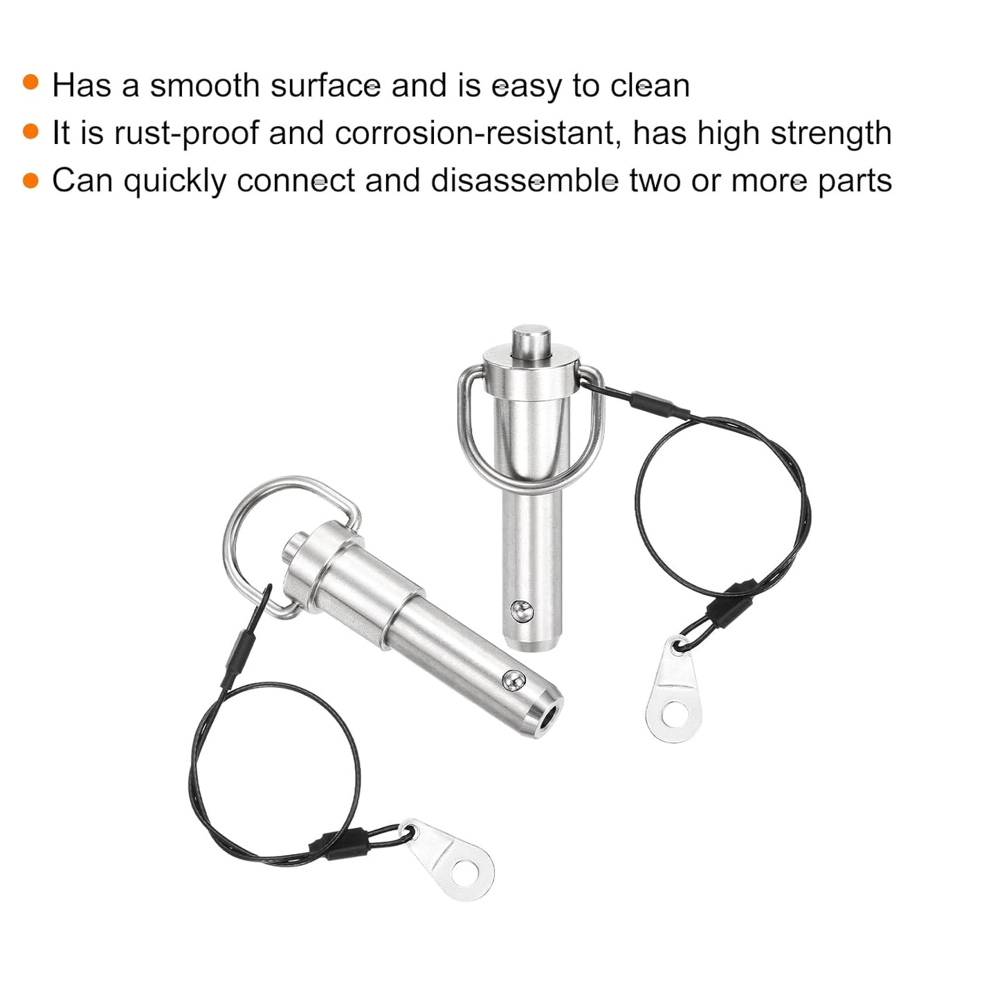 uxcell 1 Pcs Quick Release Pin, 1/2" x 1"(Dia. x L) Push-Button Ball Locking Pin 304 Stainless Steel Ring Handle Locking Pin with Wire for Audio Bimini Top Marine, Silver