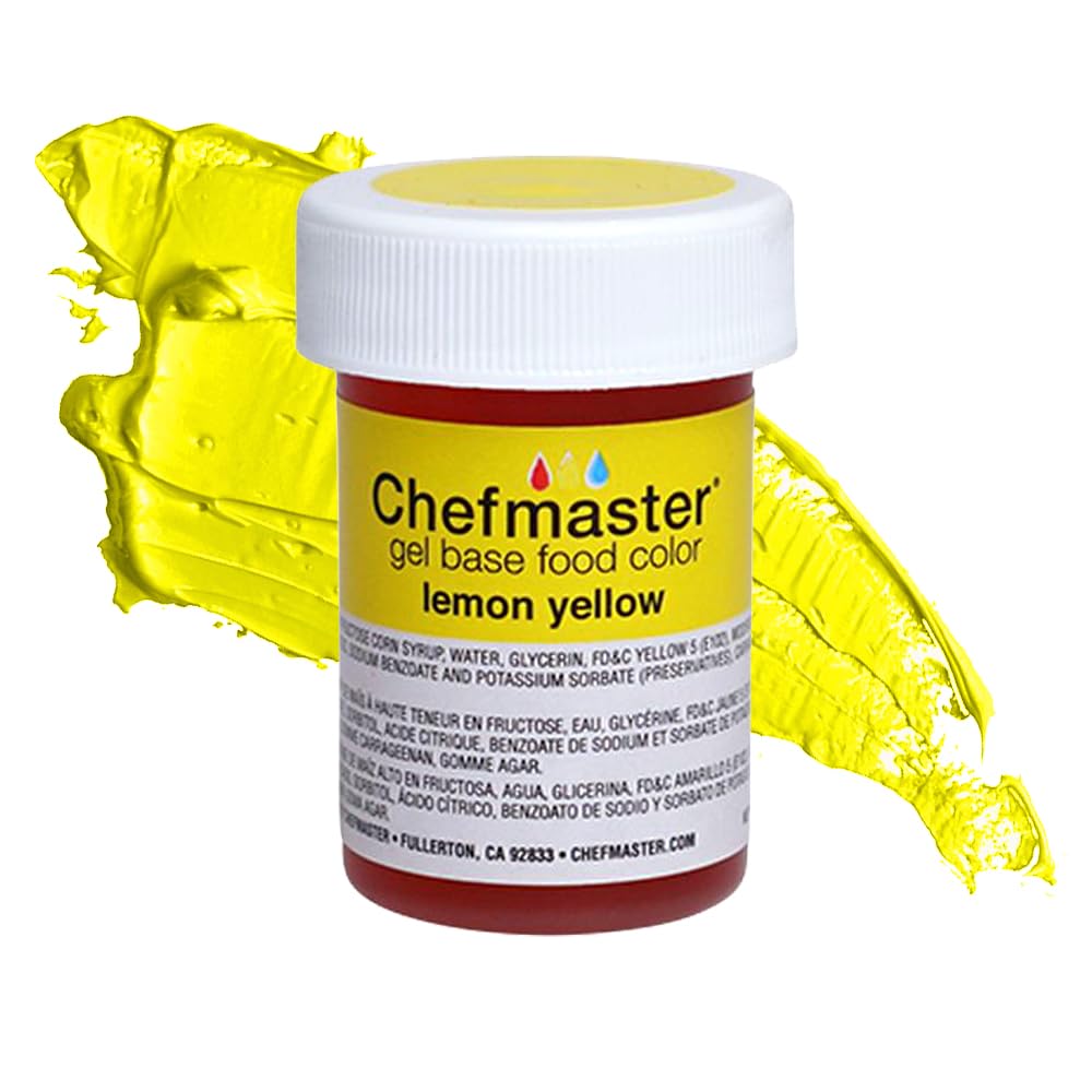 Chefmaster Lemon Yellow Gel Food Coloring | Vibrant Color | Professional-Grade Dye for Icing, Frosting, Fondant | Baking & Decorating | Fade-Resistant | Easy-to-Use | Made in USA | 1 oz