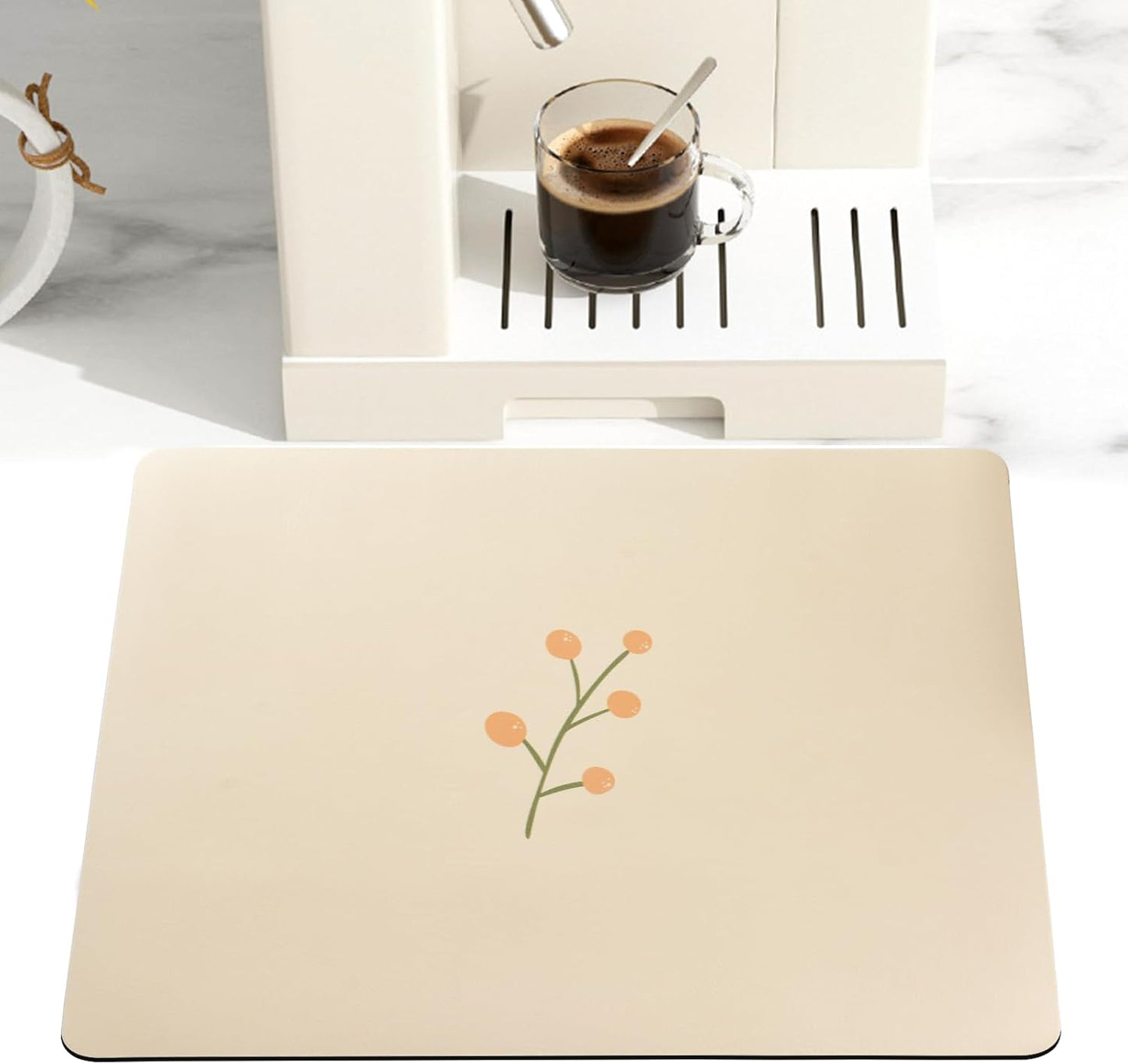 Cream Dish Drying Mat 16''x19'', Absorbent Anti Spill Bar Mat for Kitchen Counter, Fits Under Coffee Maker & Espresso Machine