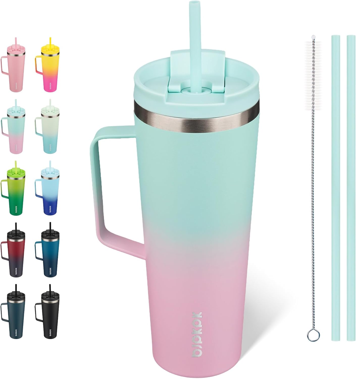 BJPKPK Insulated Tumbler with Handle, 26oz Insulated Tumblers with Lid and Straw, Stainless Steel Metal Water Bottles, Coffee Travel Mugs, Cups, Marshmallow