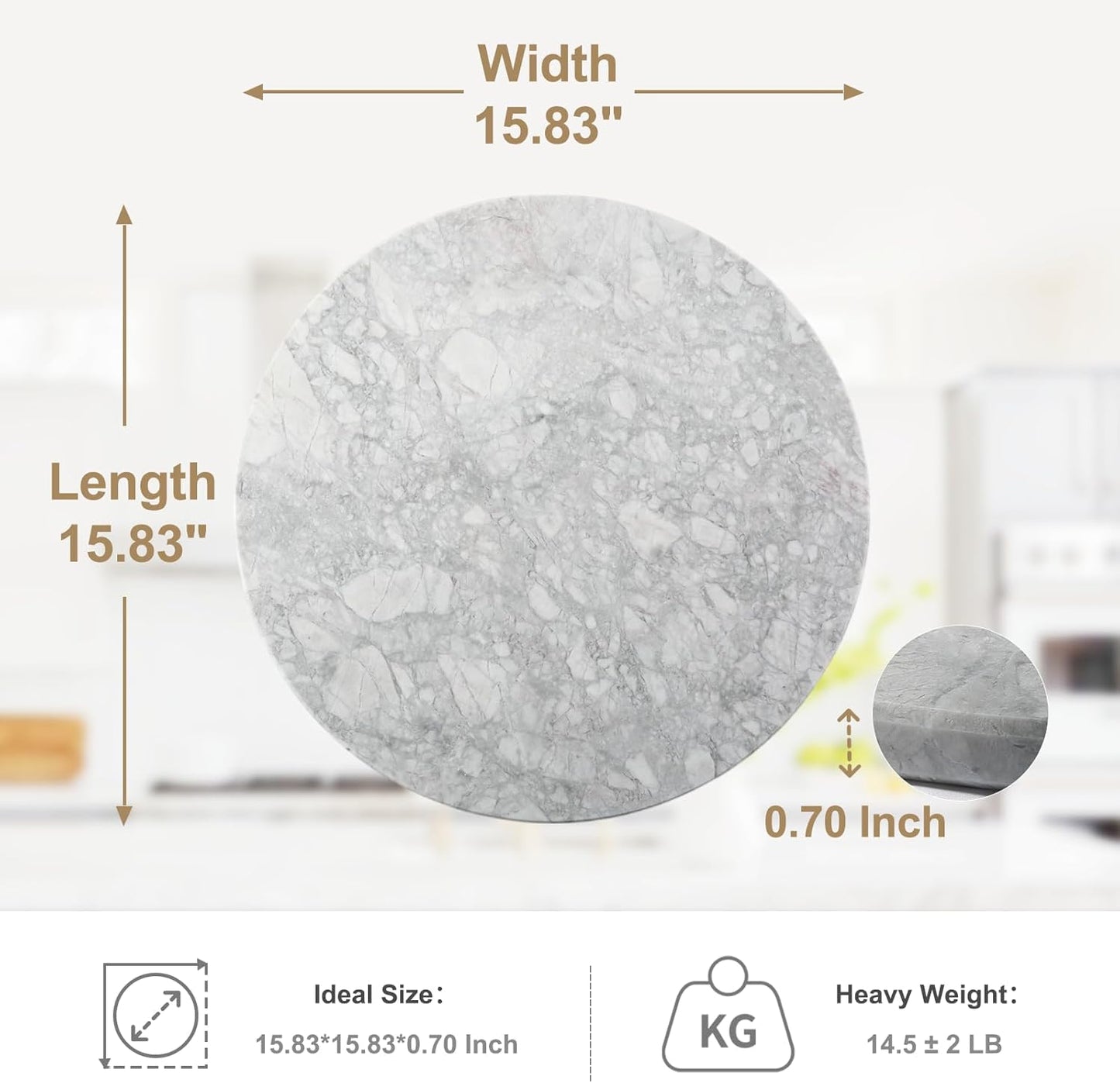 Koville Grayish White Marble Cutting Board Round, 16" Marble Cheese Board for Kitchen - Non-Stick Heat Resistant Stone Cutting Boards for Baking, Charcuterie, Pastry, Trivet