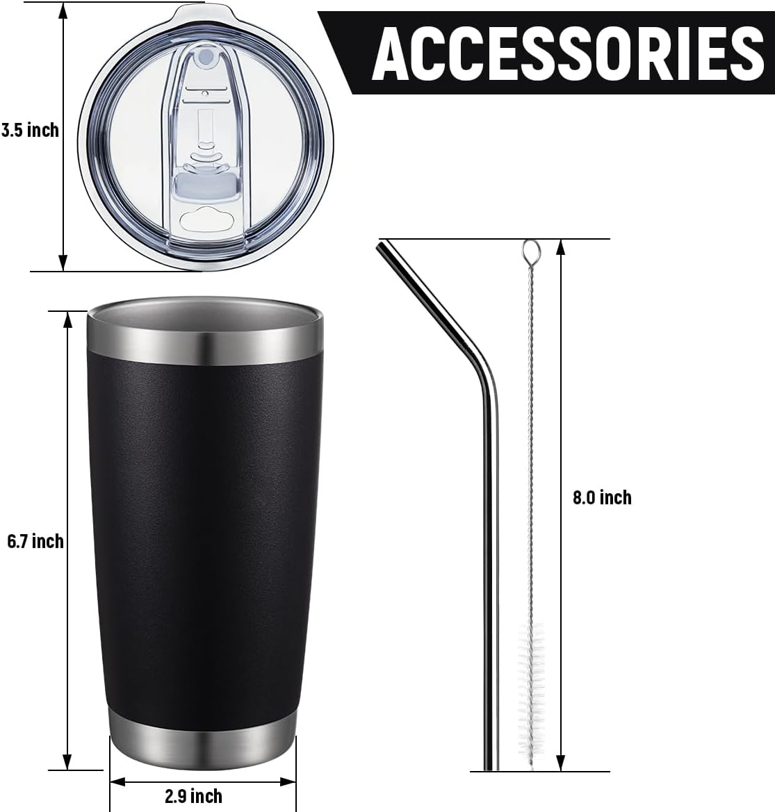 COMOOO 20oz Tumbler with Straw Stainless Steel Insulated Coffee Tumbler Cups Double Wall Vacuum Travel Coffee Mug with Splash Proof Sliding Lid for Hot Cold Drinks (Mix Color,8 Pack)