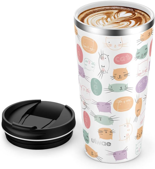 Insulated Coffee Mug with Ceramic Coating, 18oz Travel Mug with Leak-proof Lid, Vacuum Double-wall Tumbler, Stainless Steel Thermal Cup for Tea, Hot Cocoa, Cold Beverage, Ice Drinks