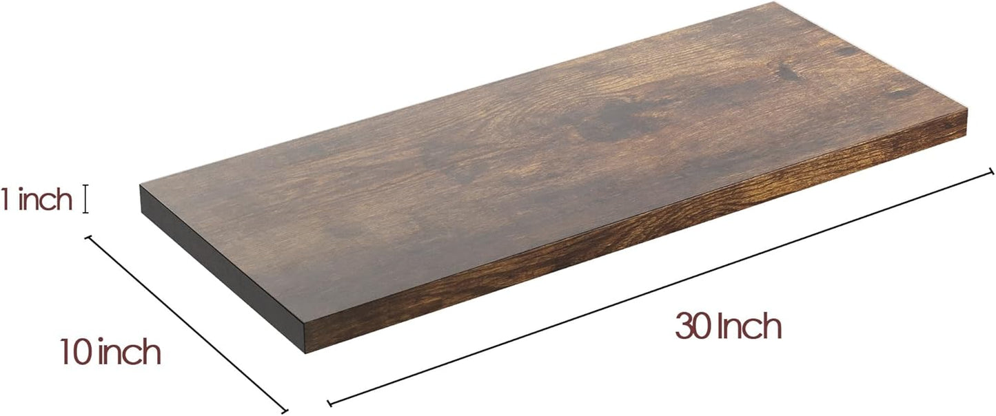 Wall Shelf Set of 3, Rustic Brown Floating Shelves 30 in W x 10 in D x 1 in H, Wooden Floating Wall Shelf with Invisible Brackets for Living Room/Bedroom/Bathroom/Kitchen Storage and Decor