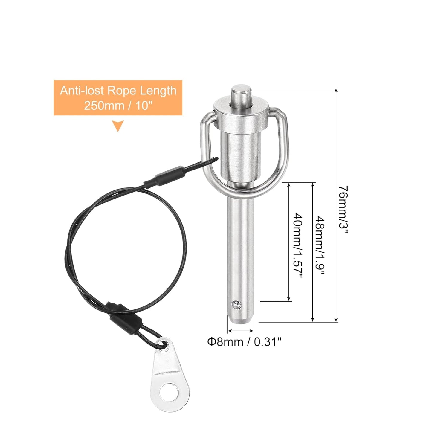 uxcell 1 Pcs Quick Release Pin, 5/16" x 1.57"(Dia. x L) Push-Button Ball Locking Pin 304 Stainless Steel Ring Handle Locking Pin with Wire for Audio Bimini Top Marine, Silver