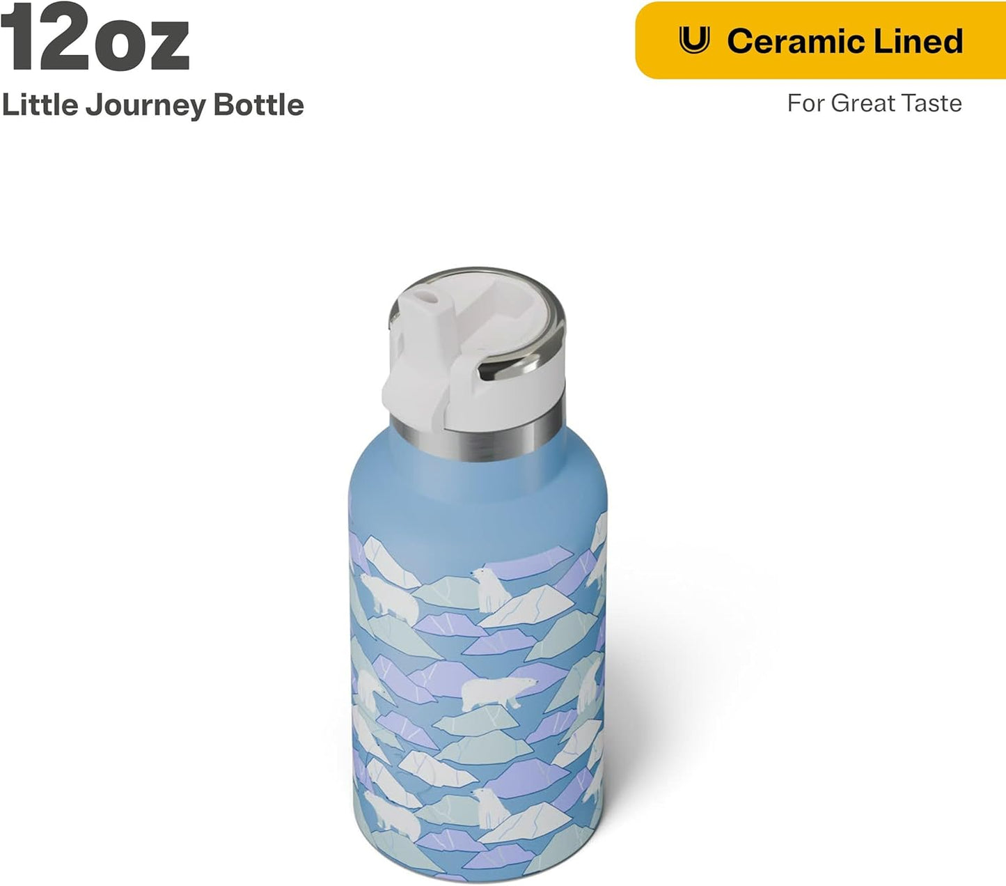 RTIC Little Journey Bottle with Straw, Insulated, Stainless Steel, Metal, Double Wall Vacuum-Insulation, Ceramic-Lined, Leak-Proof Lid, BPA-Free Water Flask for Sports, Travel, Polar Ice