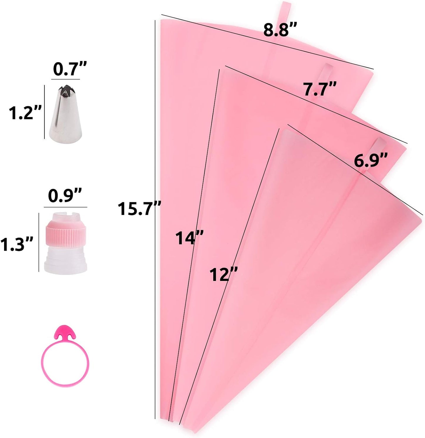 SNAIL GARDEN 38Pcs Silicone Pastry Bags Set, 9Pcs 3 Sizes Reusable Icing Piping Bags with 2Pcs Two-color Pastry Bags, 11Pcs Plastic Couplers+11 Frosting Bag Ties+5 Decorating Tips(12"+14"+16")