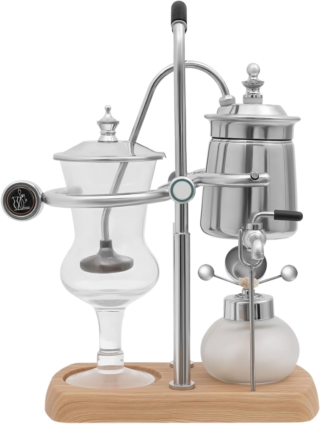 Belgian Luxury Royal Family Balance Syphon Coffee Maker Belgium Siphon Brewer Elegant Design Retro-Style Gravity Vintage Coffee Maker Vacuum Brewing System Copper (Silver)