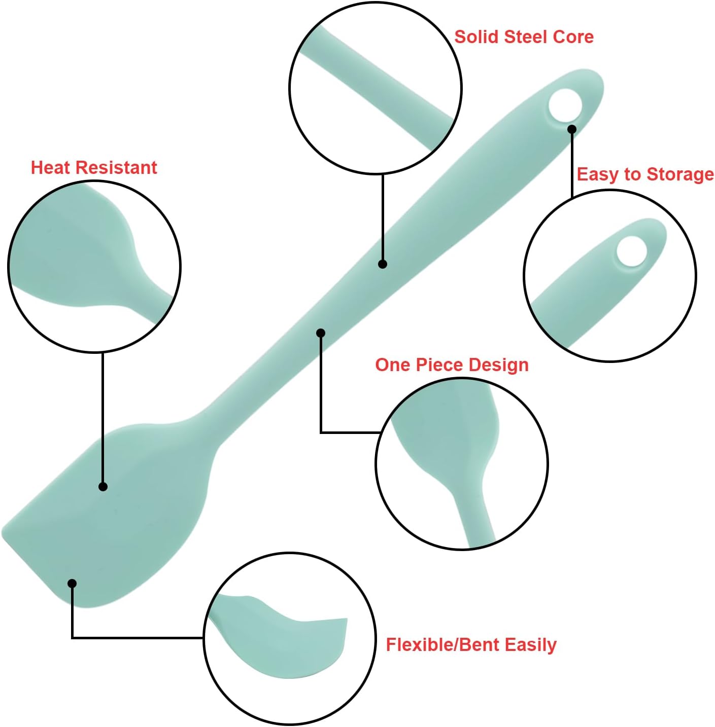 Silicone Spatulas Set, Rubber Spoon Spatula Heat Resistant Spoonula One Piece Design Seamless Spatula Non-Stick Scrapers Baking Mixing Tool (Light Green)