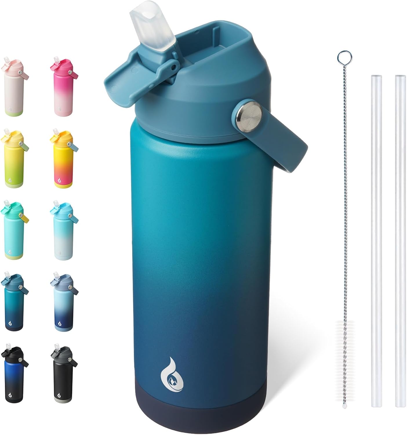 BJPKPK Insulated Water Bottle with Straw Lid, 18oz Thermos Water Bottles with Soft Nozzle, Flex Handle & Non-slip Boot, BPA Free Leak Proof Stainless Steel Metal Thermos, Tumblers, Cups,Vast