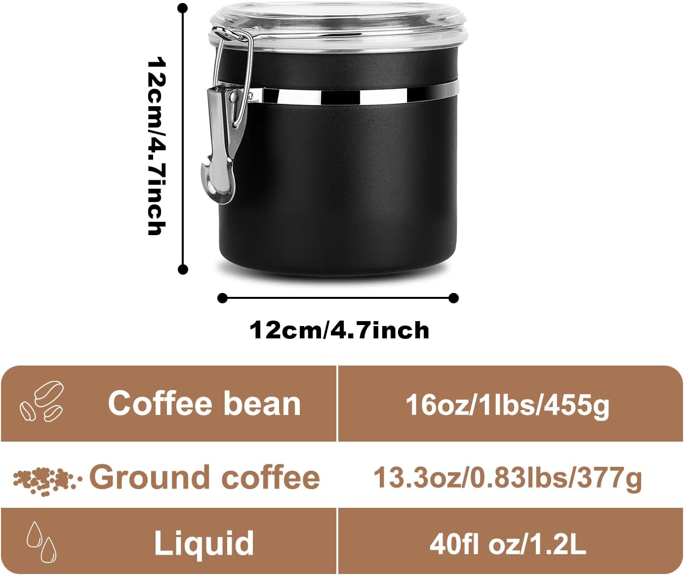 Stainless Steel Food Container with Clear Lids Airtight Storage Container Stackable Small Canisters Kitchen Pantry Storage for Cereal, Snacks, Candy, Herbs, Spices, Sugar, Tea (Black)