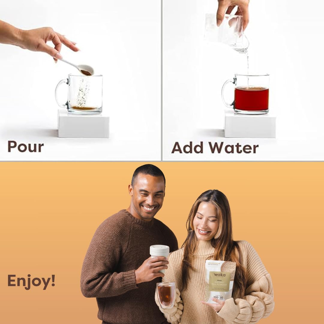 Waka Instant Black Tea Mix, Classic - 100% Tea Leaves, No Additives, Unsweetened Tea Powder for 50 Quarts or 200 Cups – Easy and Quick Hot or Iced Teas (4.5oz)