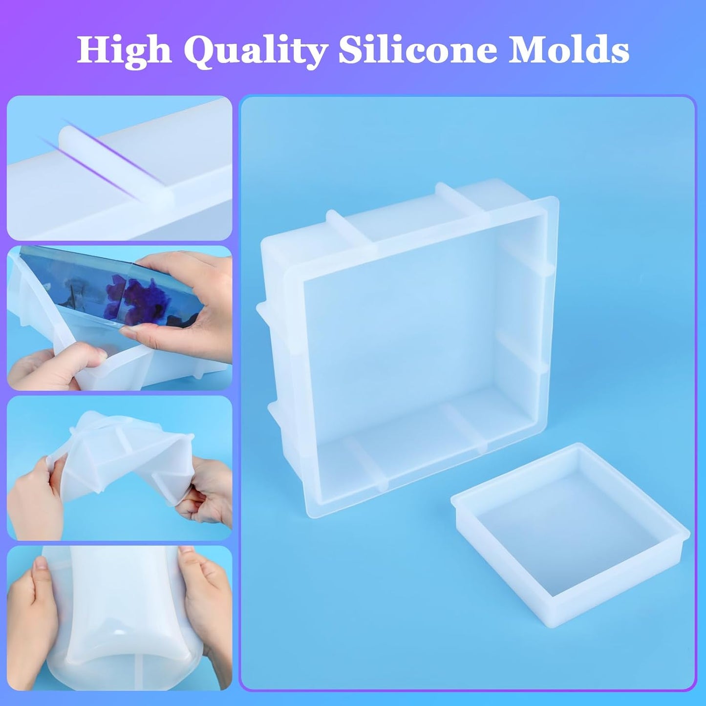 KISREL Large Square Resin Molds, Square Silicone Mold for Epoxy Resin, Large Mold for Flower Preservation, Deep Pour Molds for Furniture Decoration, DIY Wedding Bouquets, Valentine's Day Gifts